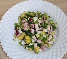 Заготовка для окрошки с колбасой