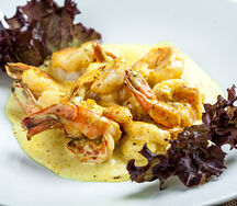 Хвосты тигровых креветок под соусом Карри