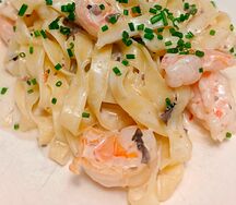Паста с тигровыми креветками и трюфелем