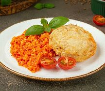 Ризотто с печеным перцем и краб кейком