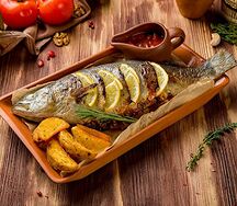 Сибас с картофелем по-деревенски