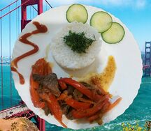 Тушеная говядина с овощами и рисом