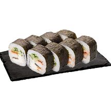 Ролл мини Кожаный угорь и лосось кабаяки 
