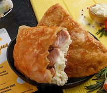 Чебурек с красной рыбой и творожным сыром