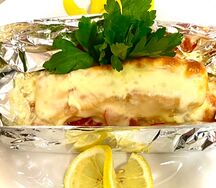 Запеченная сёмга с овощами под сырной шапкой