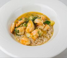 Трюфельное ризотто, креветки, цукини