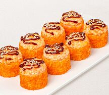 Запечённый ролл с лососем и креветкой