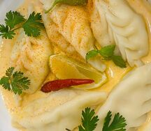 Вареники с креветкой и морским гребешком