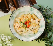 Паста с морепродуктами и сыром с голубой плесенью