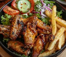 Chicken Wings with Chips & a Salad