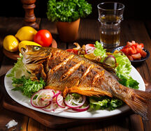 Fresh fish with chips & salads