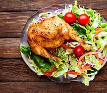 Full broiler chicken with salads