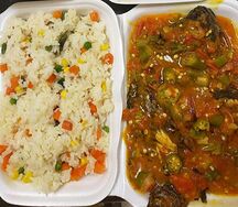 Fried rice & okra fish