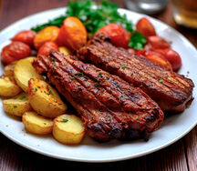 Grilled Smoked Goat & Potato Wedges