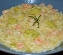 Risotto crème de poireau gambas