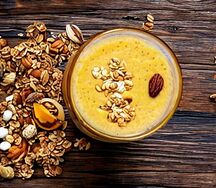 Orange, banana, peanut & granola smoothie