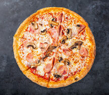 Пицца с ветчиной и грибами