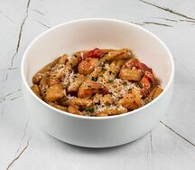Казаречче с томатами и креветками	