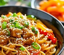 Курица c лапшой в соусе терияки и овощами