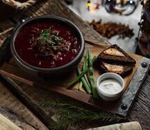 Борщ с конской грудинкой и дикой вишней