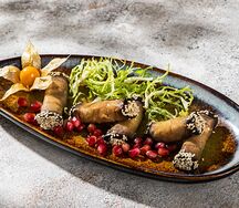 Рулетики из баклажанов с грецкими орехами