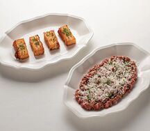 Трюфельный тартар из говядины с картофельным гратеном