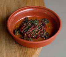 Бифштекс, печёный перец, сморчки