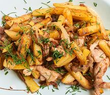 Картофель жареный с грибами и свининой