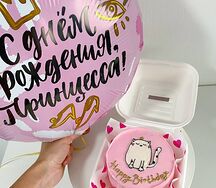 Бенто-торт с кошечкой и шарик с гелием