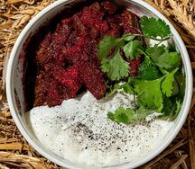 Томлёная баранина, сумах и печёный баклажан