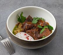 Говяжьи щечки с соусом демиглас и орзо