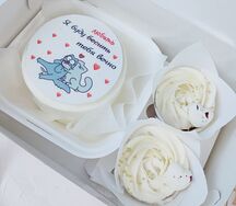 Бенто торт Буду любить тебя вечно и 2 капкейка