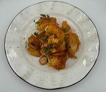 Картофельный мильфей/ сосиски