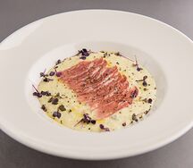 Ризотто с горгонзолой копченой уткой и трюфелем