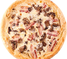 Пицца сыр, бекон и грибы