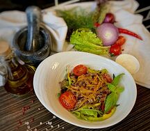 Салат Сицилия, с говядиной в апельсиновом соусе