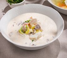 Уха по-фински с шампиньонами