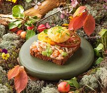 Смёрреброд с лангустином и яйцом фри