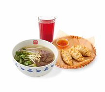 Ланч №8: суп на выбор, Гёдза с креветками и курицей (3 шт.), Морс