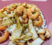 Crevettes sautées aux choux