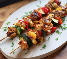 Brochette blanc de poulet saute de légumes