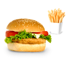 Chicken burger + frites + salade