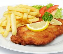 Escalope, frite, salade