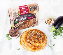 Слоеный пирог с мясом и баклажаном