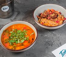 Обед Плов с говядиной и суп машхурда