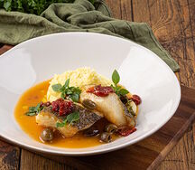 Палтус с картофельным пюре и Пармезаном