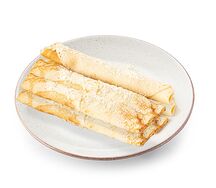 Большая порция блинчиков с сыром и ветчиной