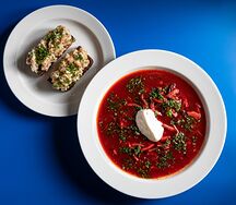 Борщ с уткой, салом и шуйским хлебом
