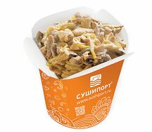 Спагетти с курицей и грибами
