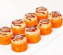 Запечённый ролл с лососем и креветкой